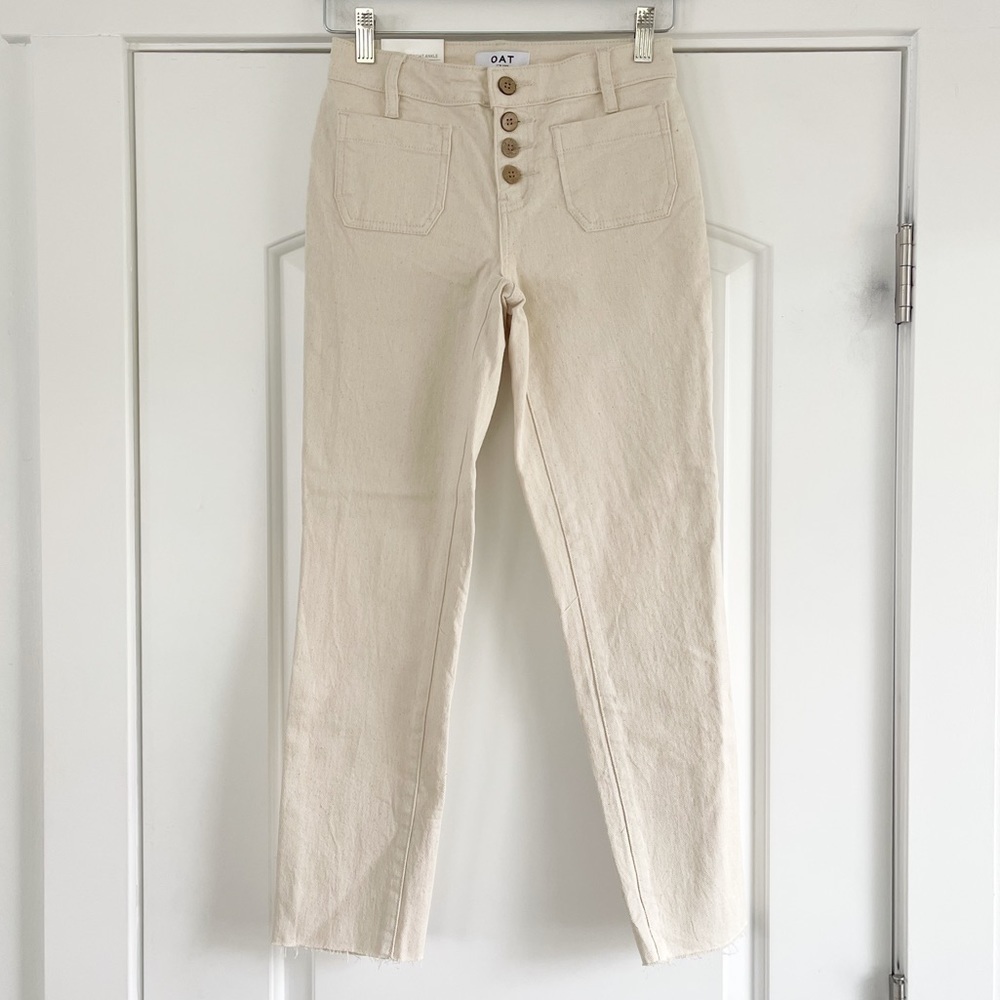 Oat New York Ivory Mid Rise Straight Ankle Jean - 25